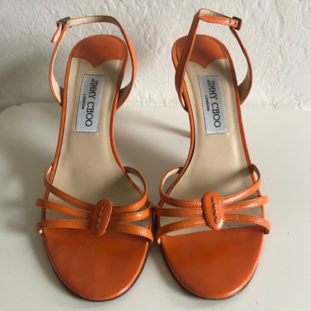 Jimmy Choo Strappy Orange Sandals Heels - Picture 2 of 8